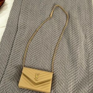 Ysl Cassandre matelasse envelope chain wallet, grain de pounder embossed leather